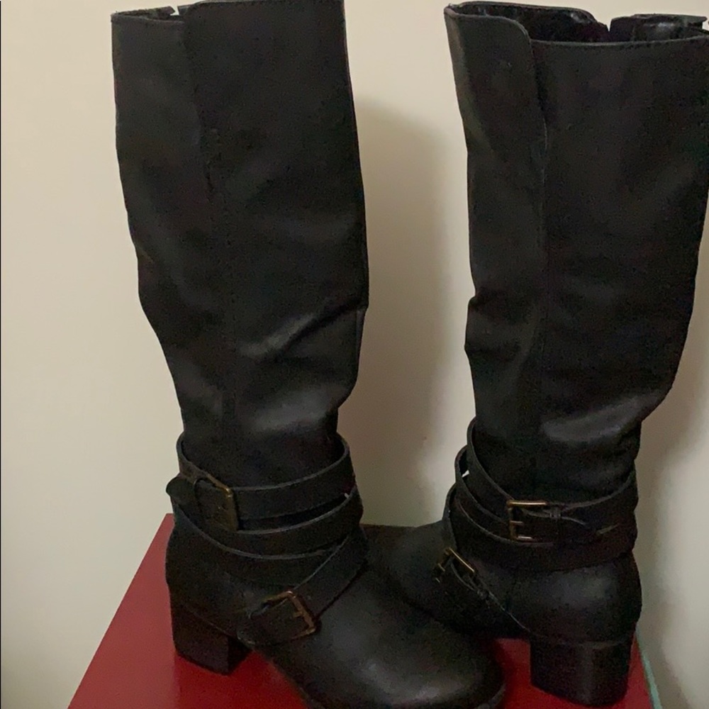 Black 2 inch knee high boots